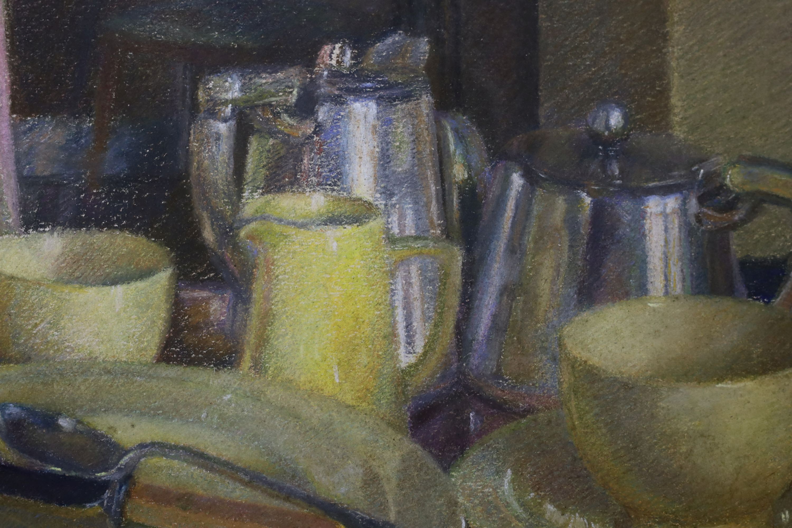 Hilda Carline (1889-1950), pastel, Breakfast table still life, 28 x 38cm